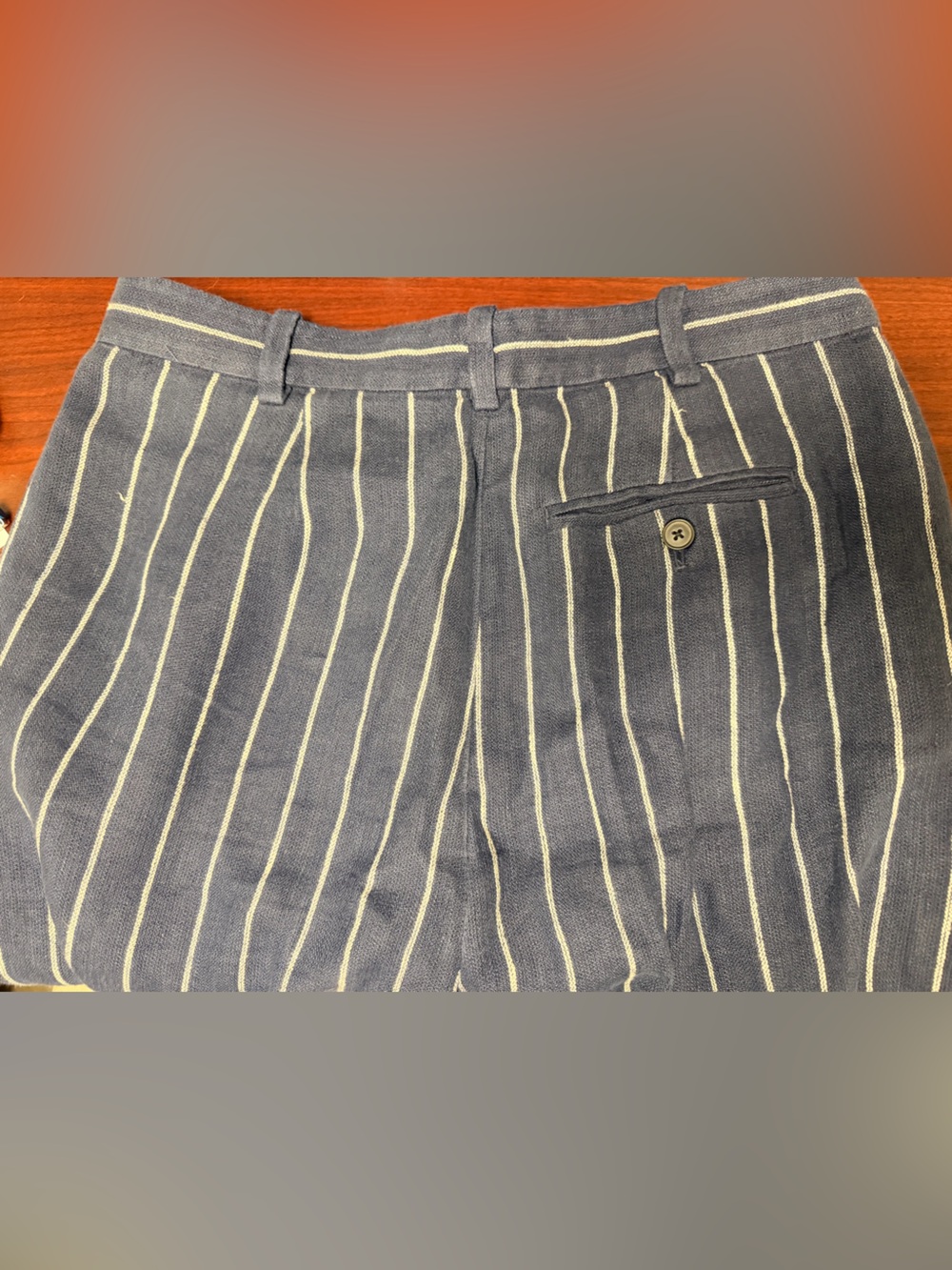 100% Linen Navy Pinstripe Linen Trousers - Picture 8 of 10